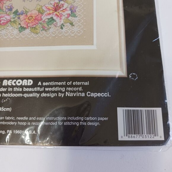 Dimensions Stamped Cross Stitch Kit 3122 Two Hearts Wedding Record Floral VTG - Picture 4 of 7